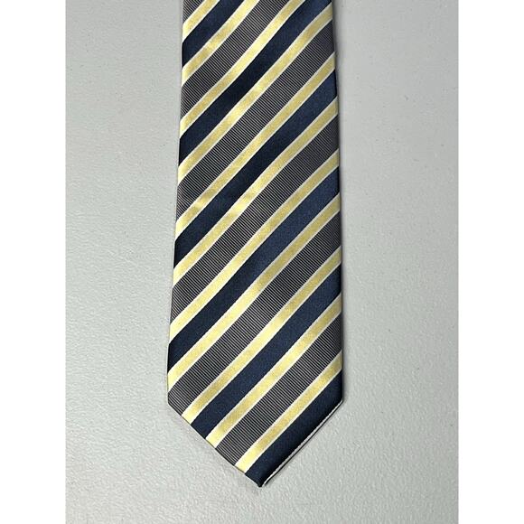 Bergamo New York Tie Yellow Blue Striped Mens Handmade Necktie 3 1/4" x 57" - Picture 1 of 9